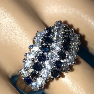 Sterling? silver blue crystal stones cocktail ring